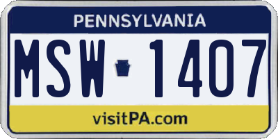 PA license plate MSW1407