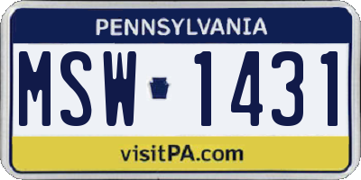 PA license plate MSW1431