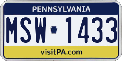 PA license plate MSW1433