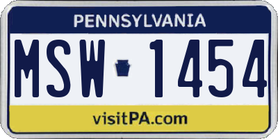 PA license plate MSW1454
