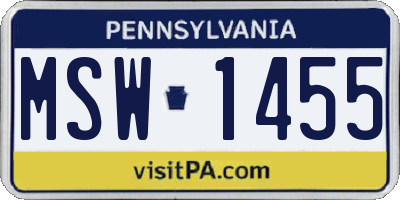 PA license plate MSW1455