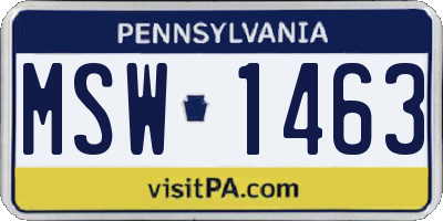 PA license plate MSW1463