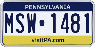 PA license plate MSW1481