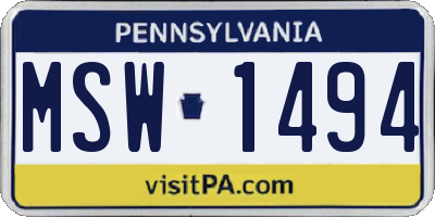 PA license plate MSW1494