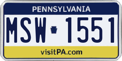 PA license plate MSW1551