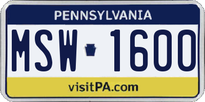 PA license plate MSW1600