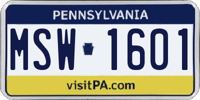 PA license plate MSW1601