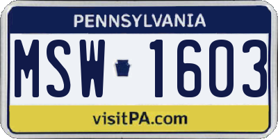 PA license plate MSW1603