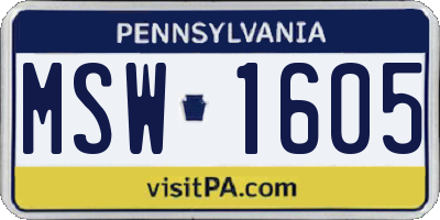 PA license plate MSW1605