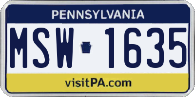 PA license plate MSW1635