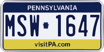 PA license plate MSW1647