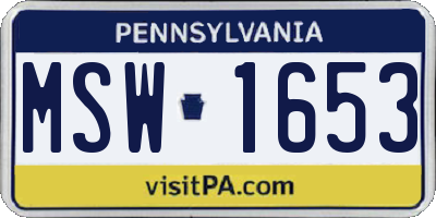 PA license plate MSW1653