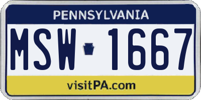 PA license plate MSW1667