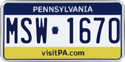 PA license plate MSW1670