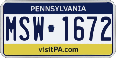 PA license plate MSW1672