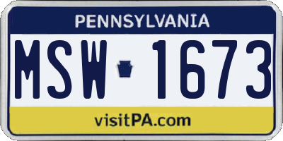 PA license plate MSW1673