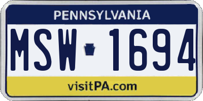 PA license plate MSW1694
