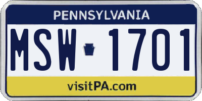 PA license plate MSW1701