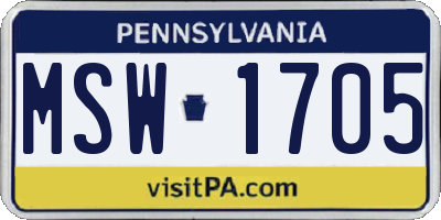 PA license plate MSW1705