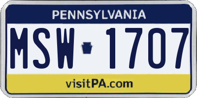 PA license plate MSW1707