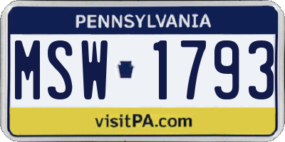 PA license plate MSW1793