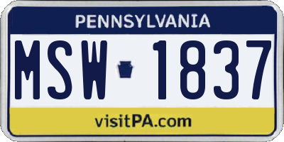 PA license plate MSW1837
