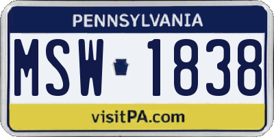 PA license plate MSW1838