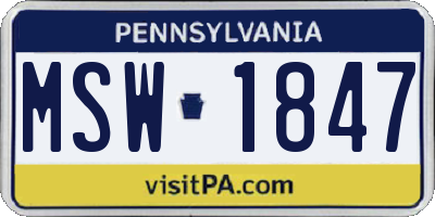 PA license plate MSW1847