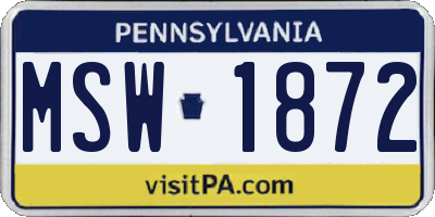 PA license plate MSW1872