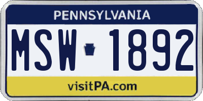 PA license plate MSW1892