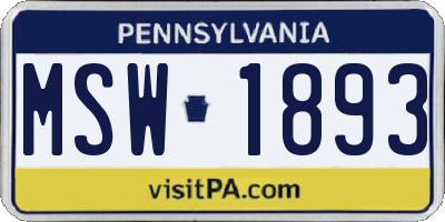 PA license plate MSW1893
