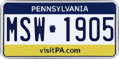 PA license plate MSW1905
