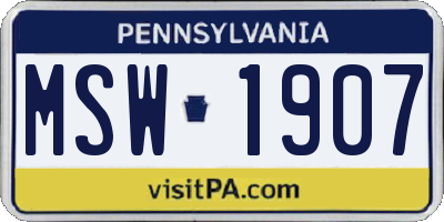 PA license plate MSW1907