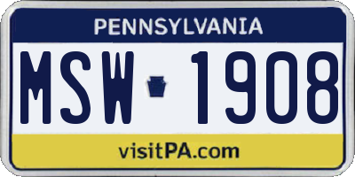 PA license plate MSW1908