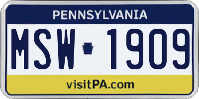 PA license plate MSW1909