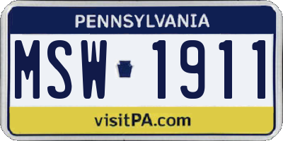 PA license plate MSW1911