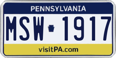 PA license plate MSW1917