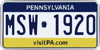 PA license plate MSW1920