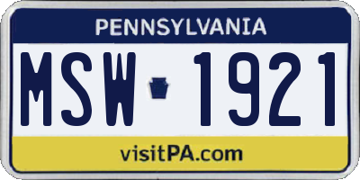 PA license plate MSW1921