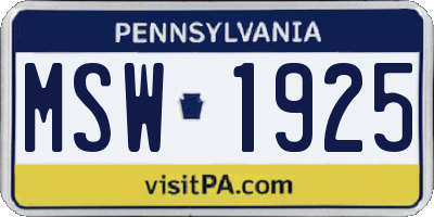 PA license plate MSW1925
