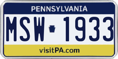 PA license plate MSW1933