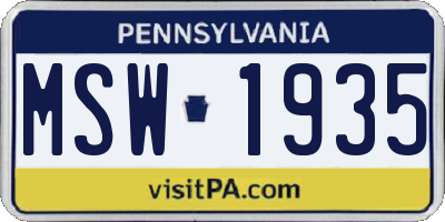 PA license plate MSW1935