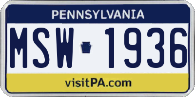 PA license plate MSW1936
