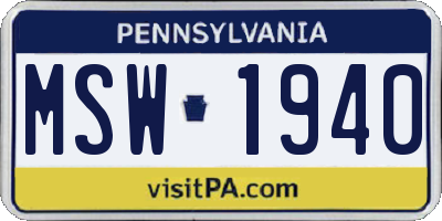PA license plate MSW1940