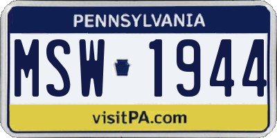 PA license plate MSW1944