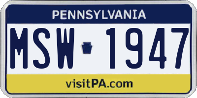 PA license plate MSW1947