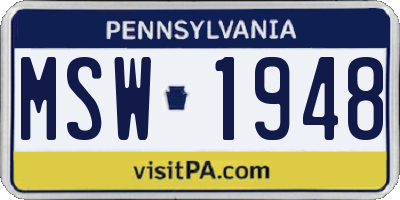 PA license plate MSW1948