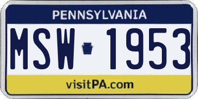 PA license plate MSW1953
