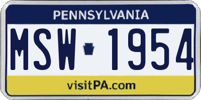 PA license plate MSW1954