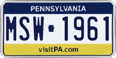 PA license plate MSW1961
